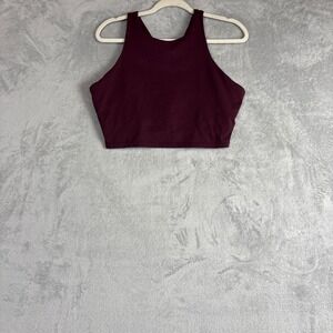 Crz Yoga Cropped Tank Top Burgundy Racerback High Neck Bra XL Yoga Pilates